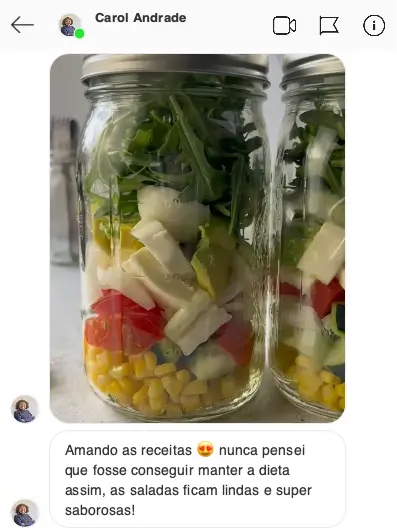 Depoimento de aluna sobre as receitas de saladas no pote