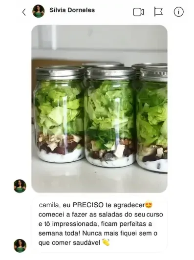 Depoimento de aluna sobre as receitas de saladas no pote