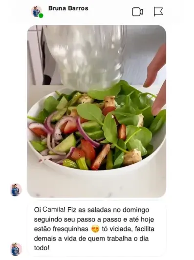 Depoimento de aluna sobre as receitas de saladas no pote