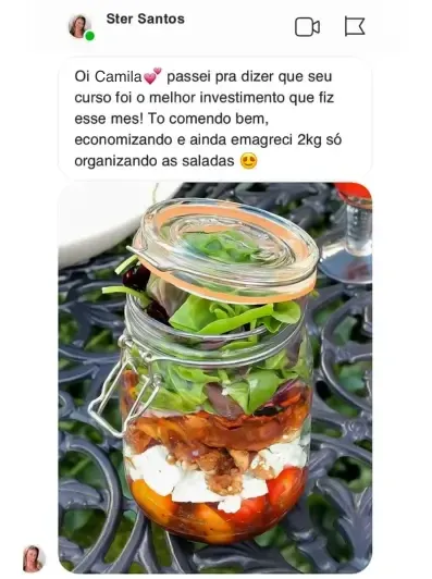 Depoimento de aluna sobre as receitas de saladas no pote